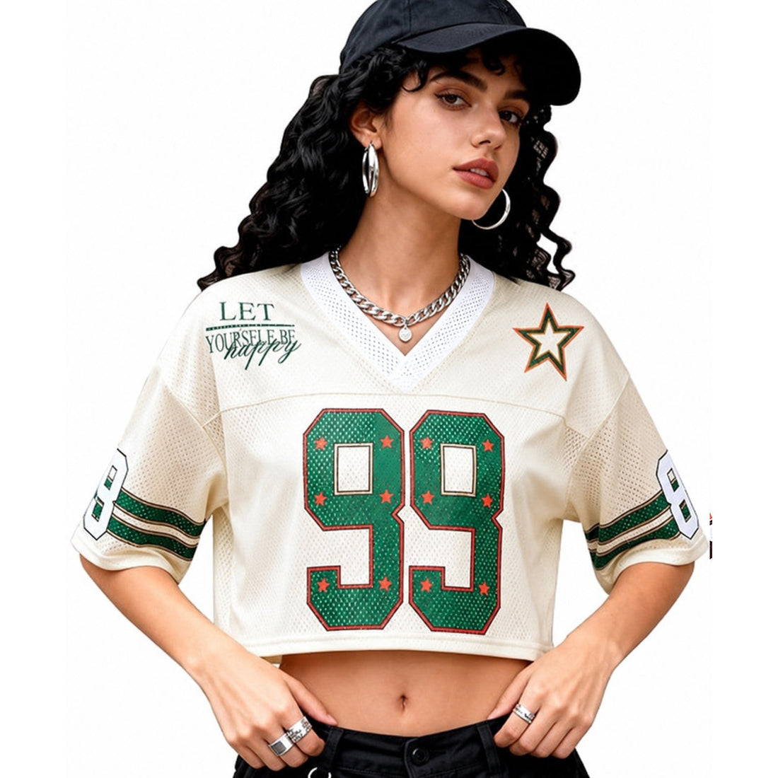 Retro Number Print Women Short Sleeve Tees Tops