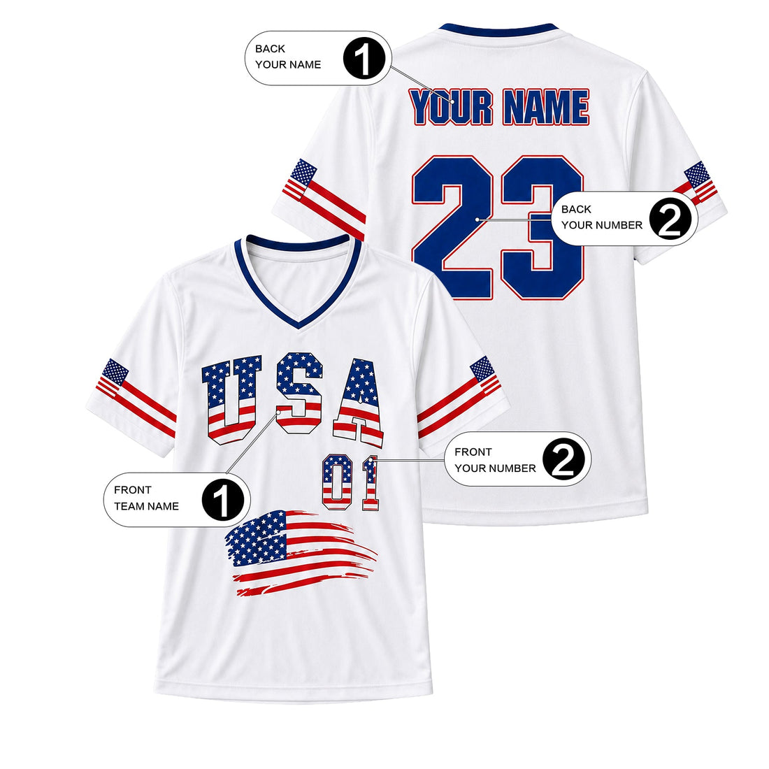 Men USA Printed Soccer Custom V Neck Jersey