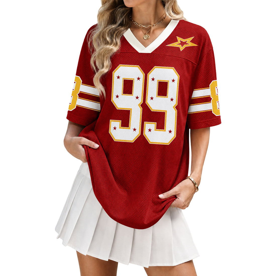 Retro Star Print Women V-neck Streetwear Tees Tops