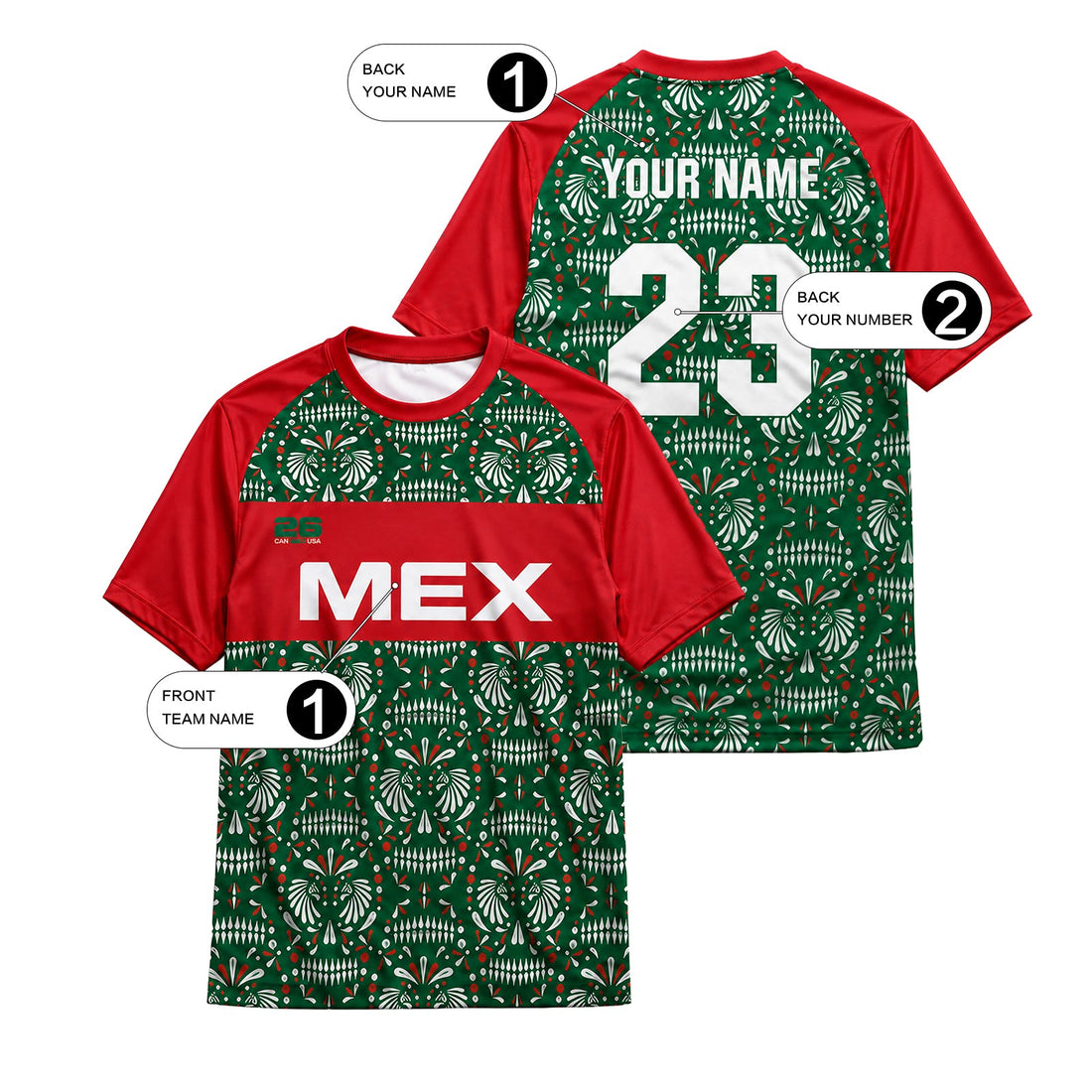 Men Mexico Soccer Jersey-Custom Name Number Tops