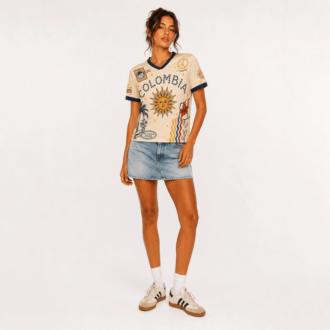 Colombia Folk Art Sacred Heart Poppy Sun Tee