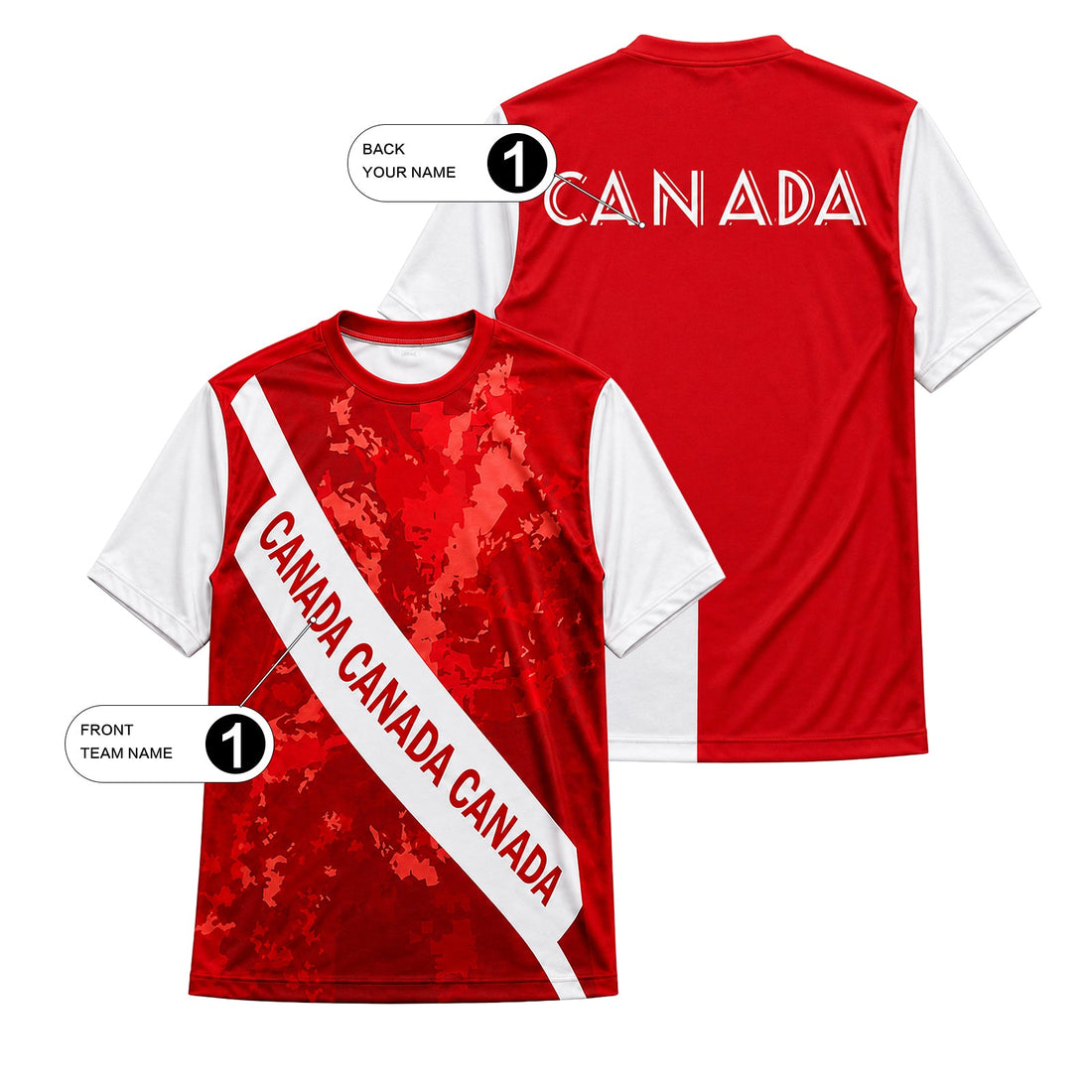Red Maple Leaves Canada Custom Name Crew Neck Jersey