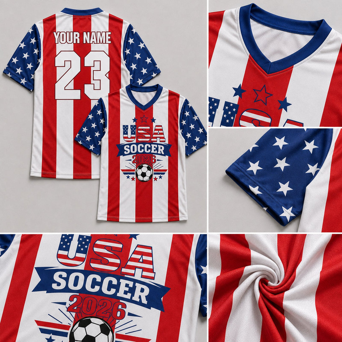 USA Soccer Custom Jersey for Men Star Print V Neck Tops