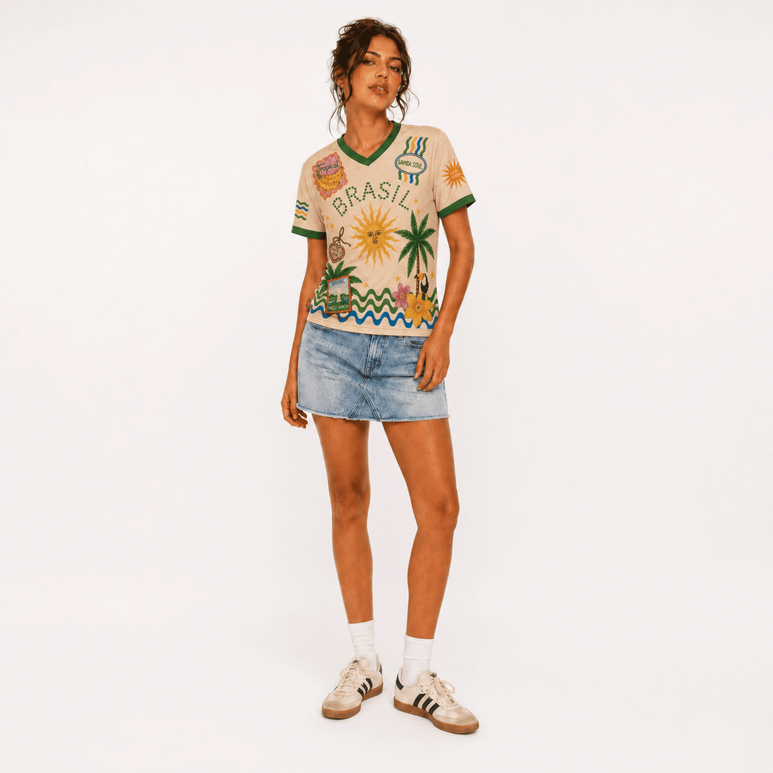 Brasil Folk Art Sacred Heart Poppy Sun Tee